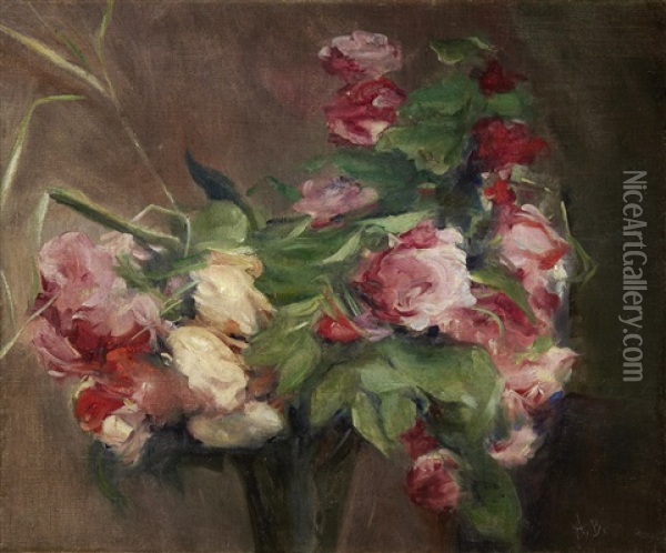 Still Life Of Roses Oil Painting - Albert De Belleroche