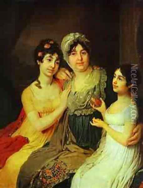 Portrait Of Countess A I Bezborodko With Her Daughters 1803 Oil Painting - Vladimir Lukich Borovikovsky
