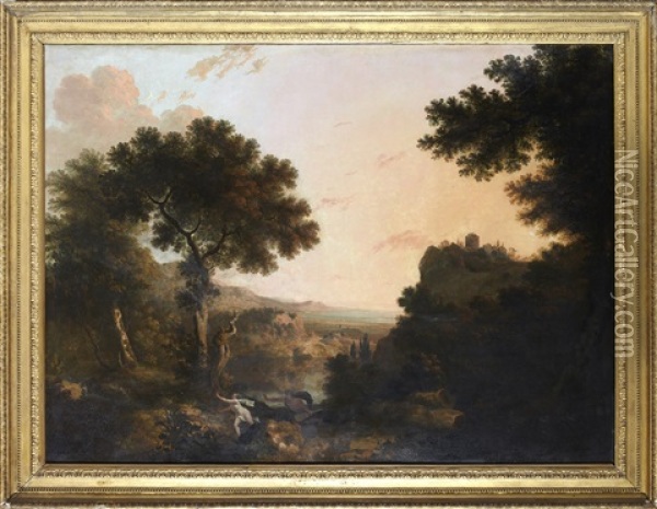 Apollo Och Daphne I Landskap Oil Painting - Abraham Genoels