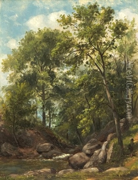 A Westchester Brook Oil Painting - William Rickarby Miller
