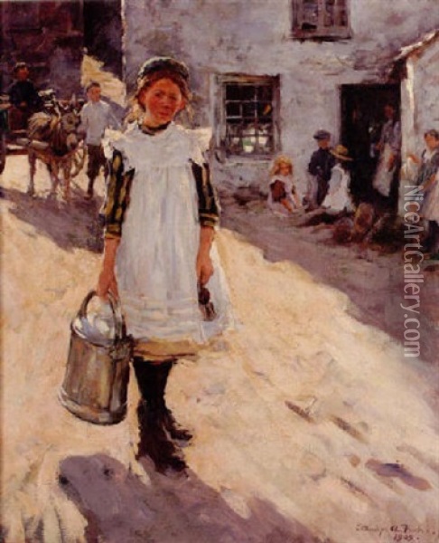 Young Girl In A Cornish Street Oil Painting - Stanhope Forbes