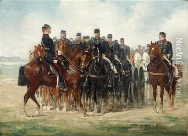 Horse Mounted Troops Oil Painting - Jules Elie Delaunay