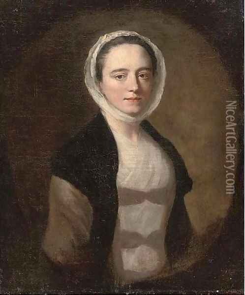 Portrait of a lady, bust-length, in a white dress and black shawl Oil Painting - Allan Ramsay