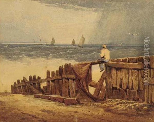 The Breakwater Oil Painting - Samuel Prout