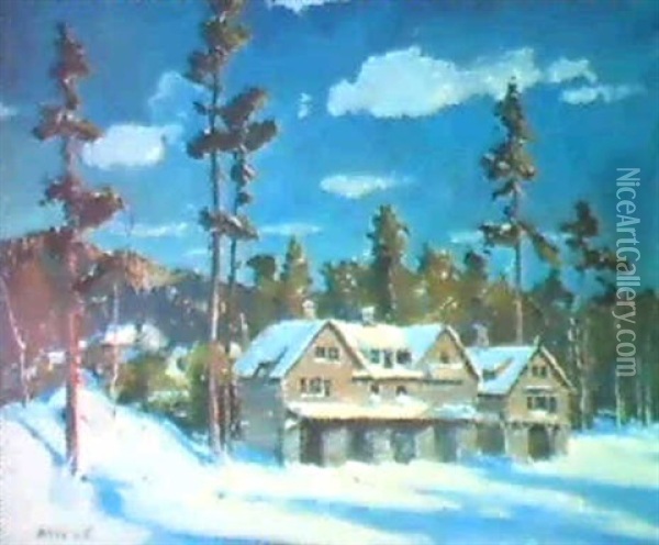 A Mountain House In The Adirondacks Oil Painting - Jonas Lie