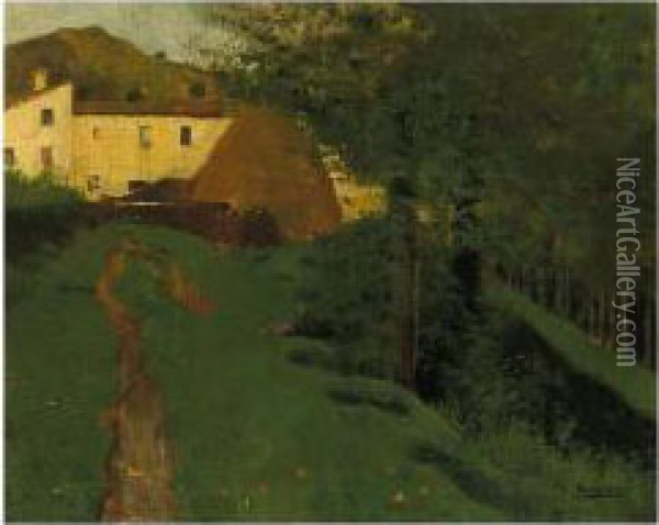 Granja Con Almiar, Benet De Bages (farmyard With Haystack, Benet De Bages) Oil Painting - Ramon Casas Y Carbo