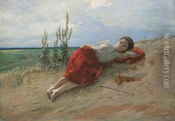 Shepherd Girl Oil Painting - Antoni Piotrowski