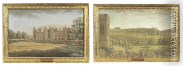 The Gardens At Cowdray (+ The Entrance Front, Cowdray; Pair) Oil Painting - Copleston Warre Bampfylde