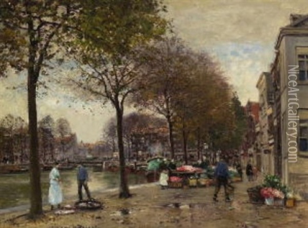 Hollandischer Blumenmarkt Oil Painting - Heinrich Hermanns