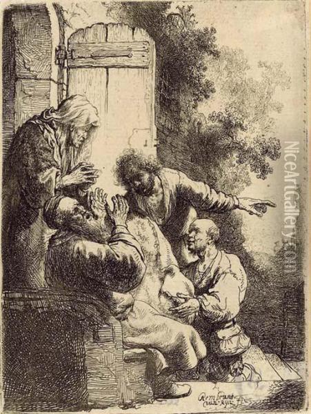 Joseph's Coat Brought To Jacob Oil Painting - Rembrandt Van Rijn