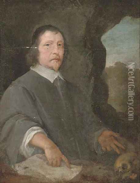 Portrait of a cleric, three-quarter-length, seated, a landscape beyond Oil Painting - Sir Anthony Van Dyck