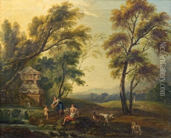 Scene Pastorale Au Pied D'un Tombeau Antique Oil Painting - Jean Baptiste Lallemand