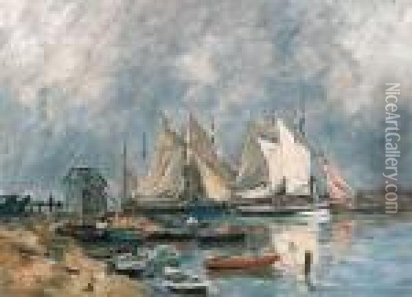 Trouville, Le Port, Barques Et Canots Oil Painting - Eugene Boudin