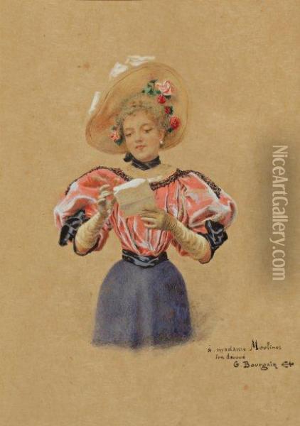 Elegante A La Lecture Oil Painting - Gustave Bourgain