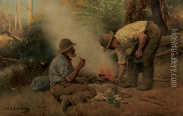 Camp Fire Oil Painting - Jan Hendrik Scheltema