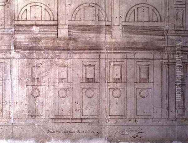 Design for the exterior elevation of the facade of Valladolid Cathedral in the Plaza de Santa Maria Oil Painting - Juan de Herrera