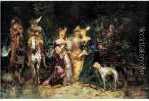 Le Rendez-vous Des Cavaliers Oil Painting - Adolphe Joseph Th. Monticelli