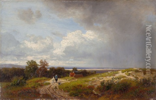 Reiter Mit Zwei Pferden In Landschaft Oil Painting - Philipp Roeth