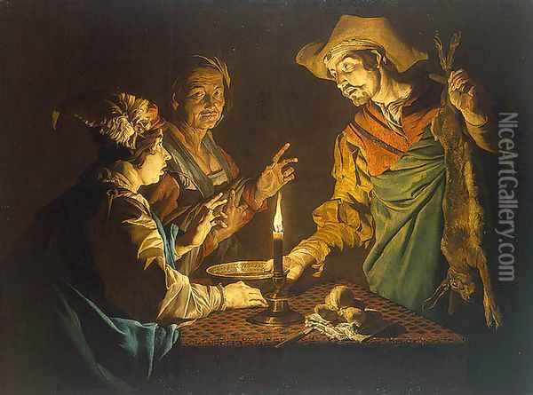Esau and Jacob 1640-1650 Oil Painting - Matthias Stomer