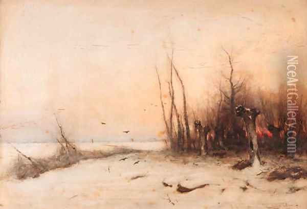 Winter sunset Oil Painting - Louis Apol