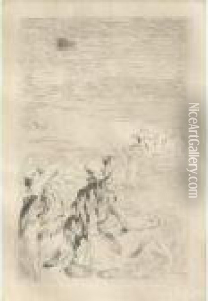 Sur La Plage, A Berneval Oil Painting - Pierre Auguste Renoir