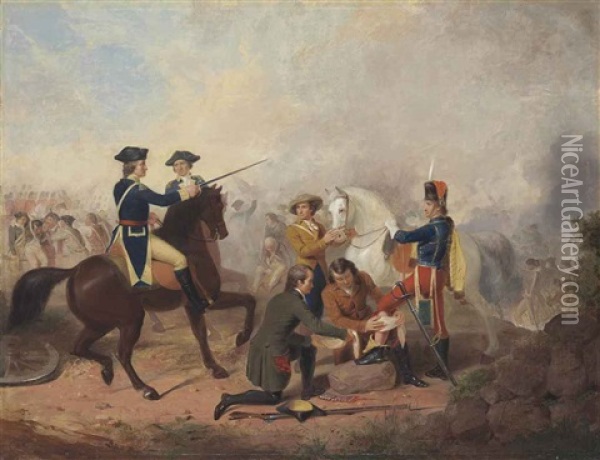 Washington And Lafayette At The Battle Of Brandywine Oil Painting - Junius Brutus Stearns