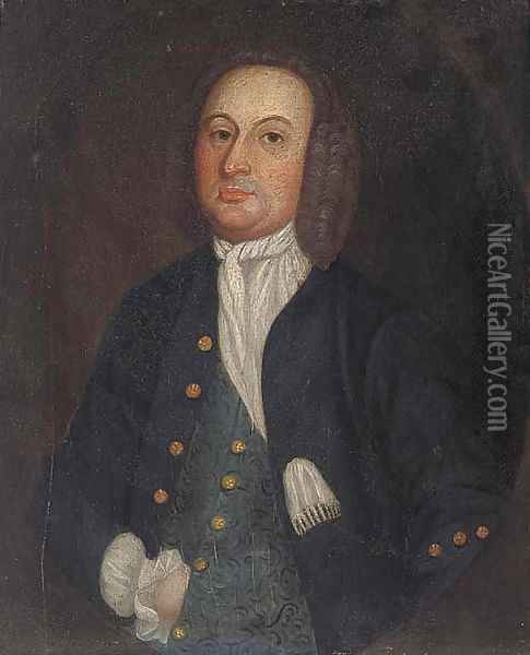Portrait of a gentleman, small half-length, in a feigned oval Oil Painting - Francis Alleyne