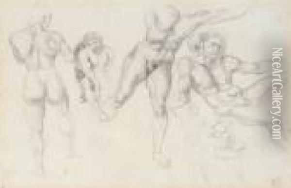 Studies Of Six Male Figures Oil Painting - Eugene Delacroix