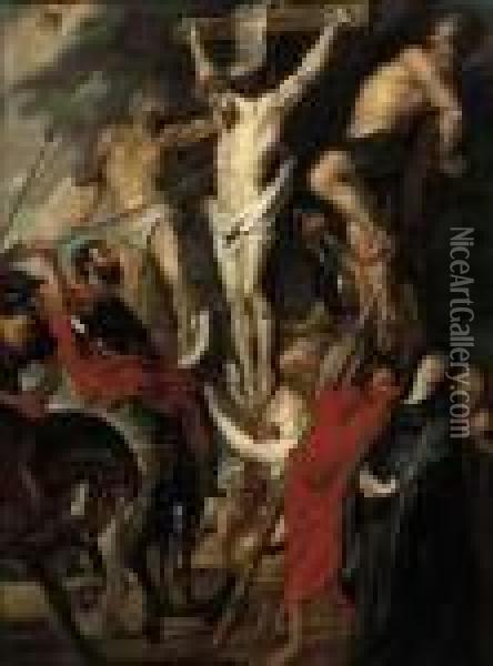 Christ On The Cross Between The Two Thieves Oil Painting - Peter Paul Rubens