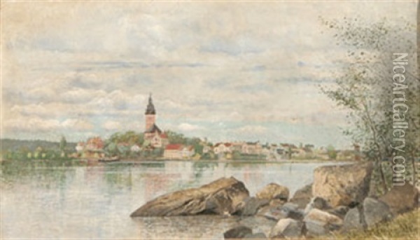 Vy Mot Strangnas Oil Painting - Hjalmar Trafvenfeldt