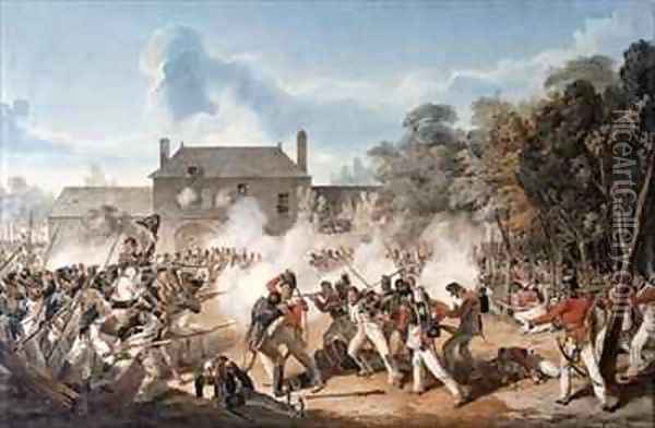 Defence of the Chateau de Hougoumont by the flank Company Oil Painting - Denis Dighton