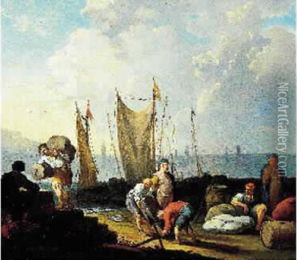 Marins Transportant De La Marchandise Oil Painting - Johannes Lingelbach