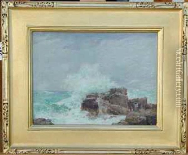 Crashing Waves On Rocks; Oil Painting - Albert Henry Munsell