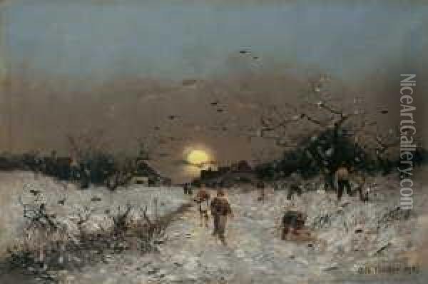 Winterabend. Oil Painting - Otto Fedder