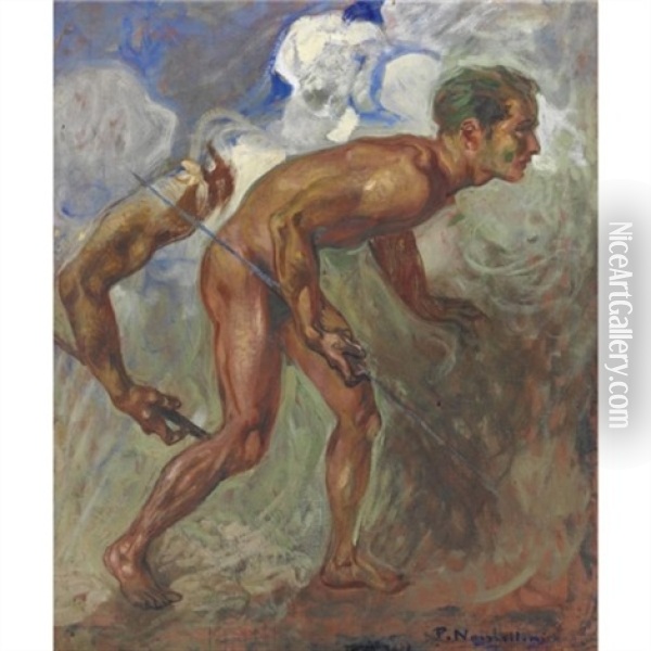 Guerriero (study) Oil Painting - Plinio Nomellini