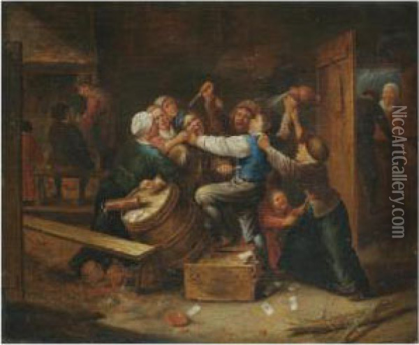 A Tavern Brawl Oil Painting - Gillis van Tilborgh