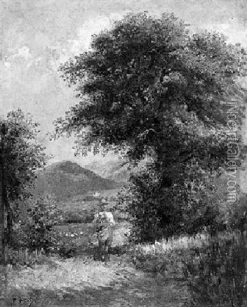 Landschaft Mit Bauern, Seine Pfeife Anzundend Oil Painting - Heinrich Koch