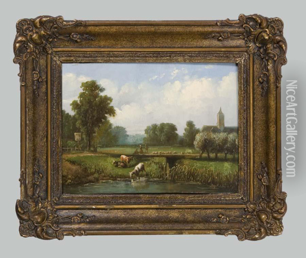Romantische Dorflandschaft Oil Painting - Pieter Arnout Dijxhoorn