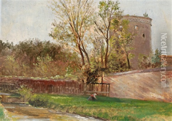 Landschaft Mit Rundturm Oil Painting - Theodor von Hoermann
