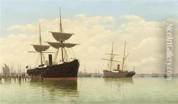 Ships At Harbour Oil Painting - Pietro Galter