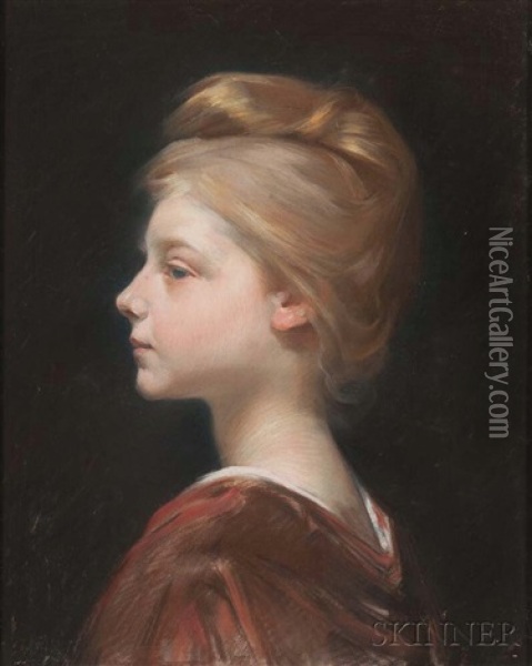 Profile Of A Young Woman With Upswept Hair Oil Painting - Albert Besnard