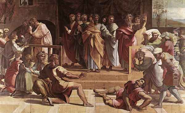 The Death of Ananias Oil Painting - Raffaelo Sanzio