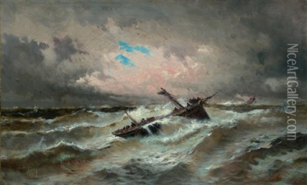 Navire En Perdition Dans La Tempete Oil Painting - Emile Godchaux