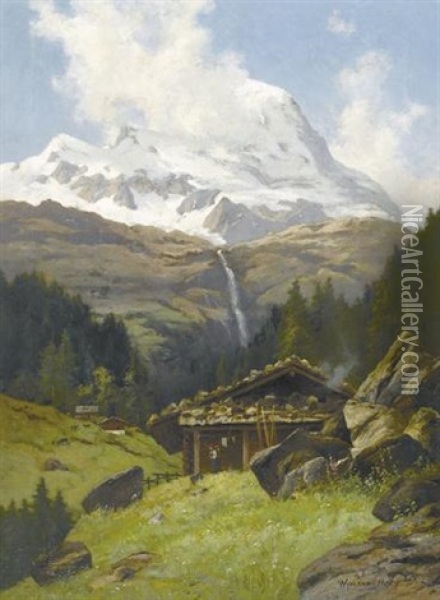Sommerliche Alp Vor Bergmassiv Oil Painting - Karl Christian Wymann Mory