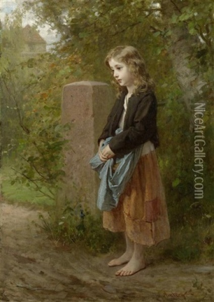 Junges Madchen Am Wegesrand Oil Painting - Wilhelm August Lebrecht Amberg