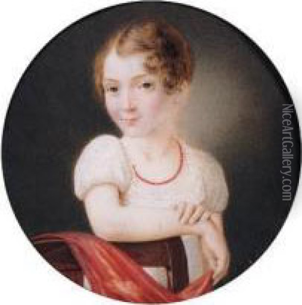 A Miniature Portrait Of Jacobina Cornelia Dalen Oil Painting - Gijsbertus Johannes Van Den Berg