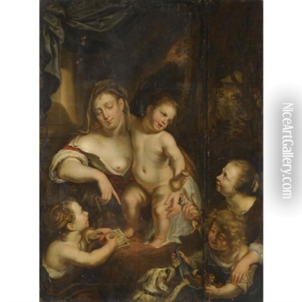 A Mother And Her Daughter, With Other Children Playing Around Them Oil Painting - Juriaen Jacobsz