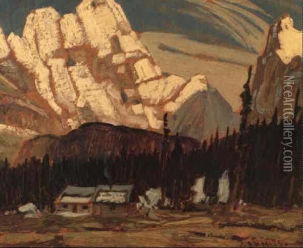Hungabee Mountains, Canadian Rockies Oil Painting - James Edward Hervey MacDonald