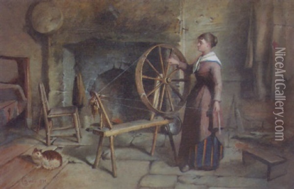 The Spinning Wheel Oil Painting - Richard Stanton Cahill