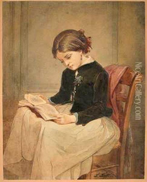 Dziewczynka Z Ksiazka Oil Painting - Leopold Loeffler
